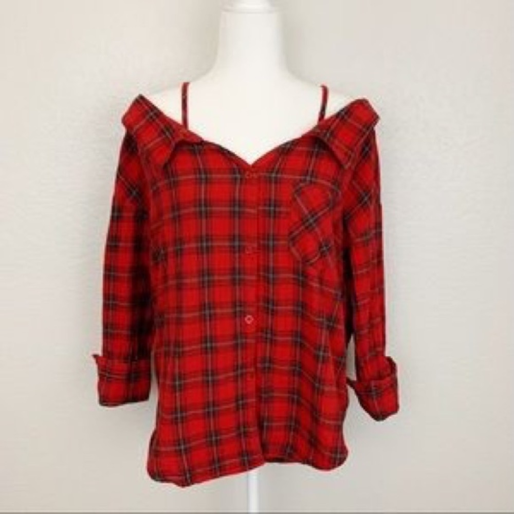 Urban Outfitters Cold Shoulder Fashion Red Flannel